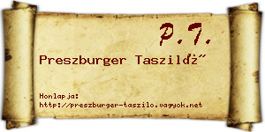 Preszburger Tasziló névjegykártya